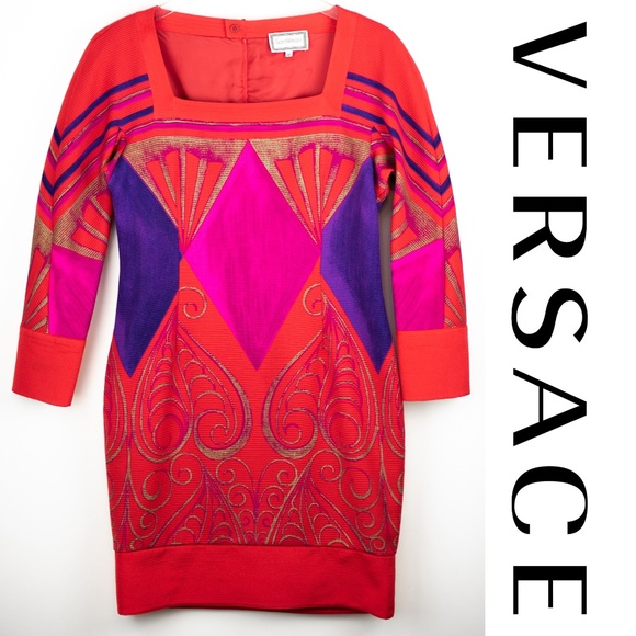 Versace Dresses & Skirts - Vintage Gianni Versace Red Wool Silk Dress Graphic